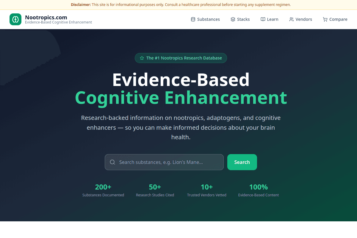 Nootropics.com screenshot